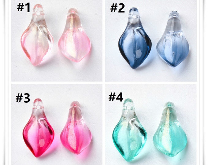12pc 20x10.5mm Transparent Spray Painted Flower Glass Pendants-pls select your own color