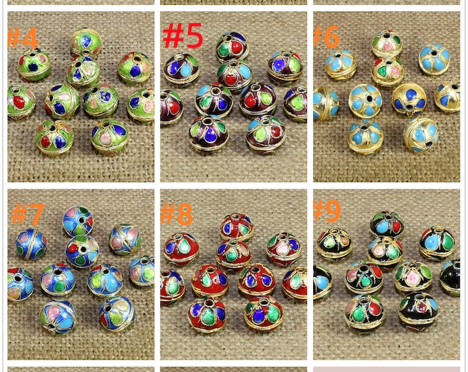 6pc 11mm Cloisonne metal round beads -Pls pick a color