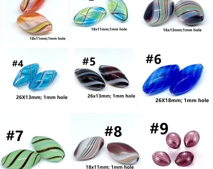 4pc  blown glass beads oval shape- pls pick a pattern