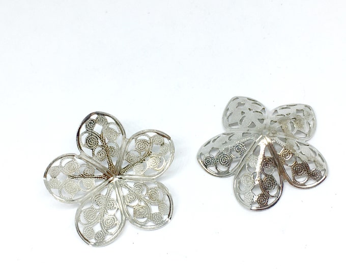4pc 24mm platinum look filigree flower setting-5232