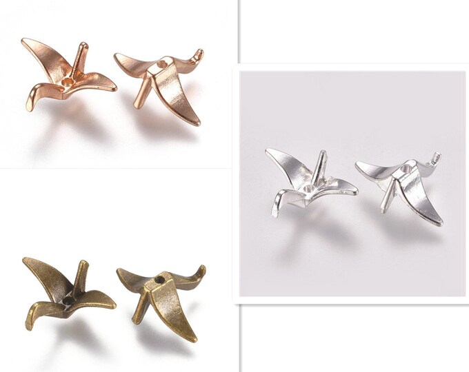 8pc 21x16mm metal Thousand Origami Cranes beads-pls pick a color
