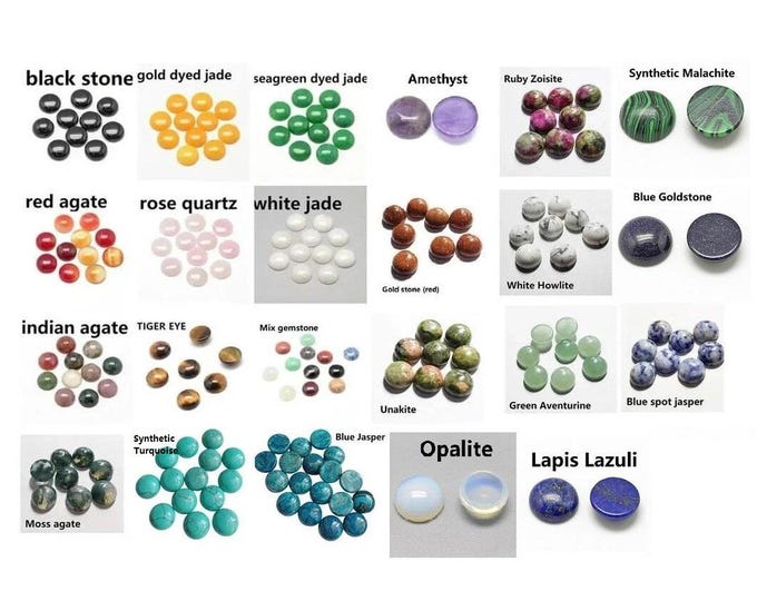 8pc 10mm Round Natural Gemstone Cabochons - Choose Stone: Amethyst, Rose Quartz, Tiger Eye, Lapis Lazuli - Jewelry Making
