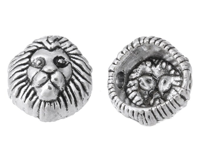 6pc 13x12mm antique silver finish metal lion head beads-R704
