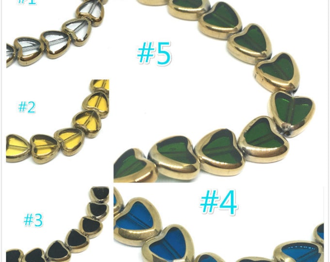12pc 10mm copper plated flat heart shape glass beads LV461-pls pick a color