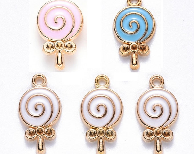 6pc 18x10mm metal with enamel lollipop pendants R383-pls pick a color