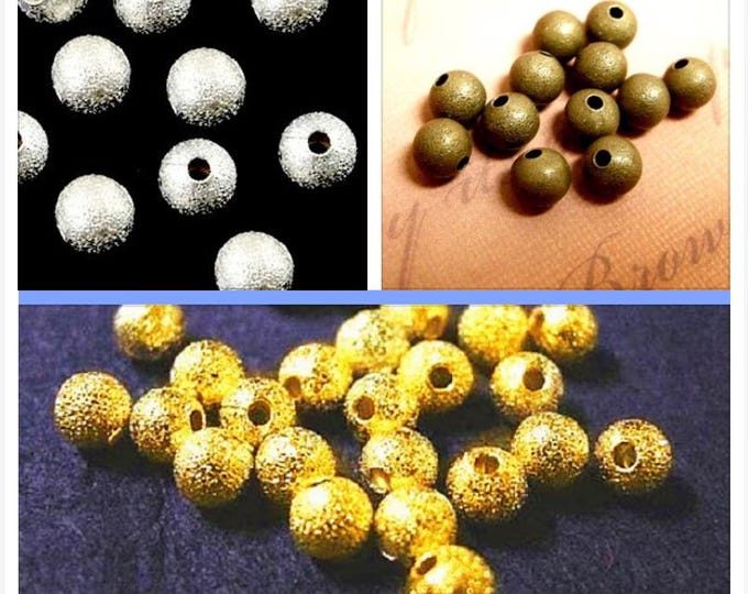 100pcs 4mm Stardust Textured Beads, Round Metal Spacer, for Jewelry Making