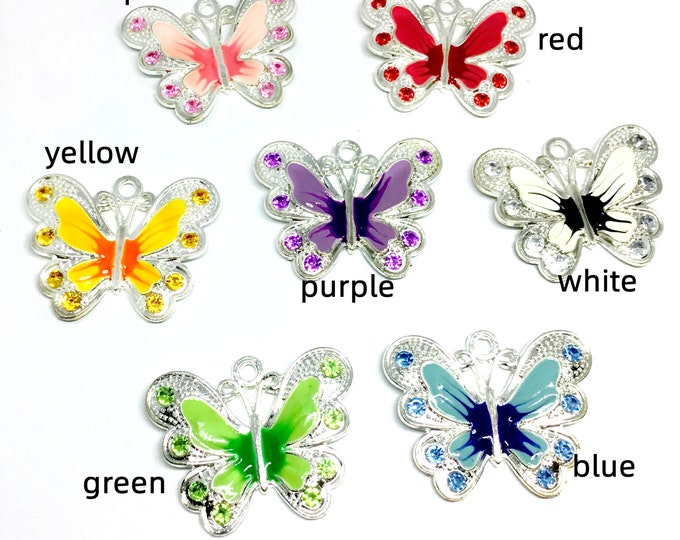 4pc 35x29mm metal with enamel rhinestone butterfly pendants-pls pick a color