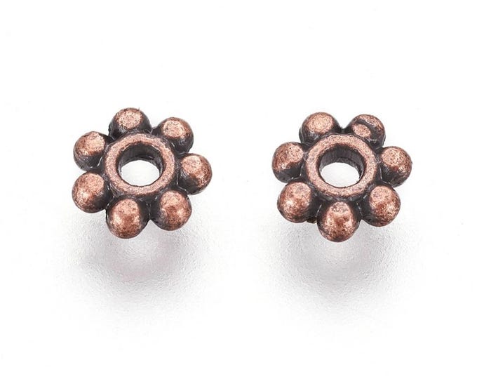 Metal spacers - 100pcs Antique Copper Finish Cute Daisy Metal Bead Spacer 4.5mm