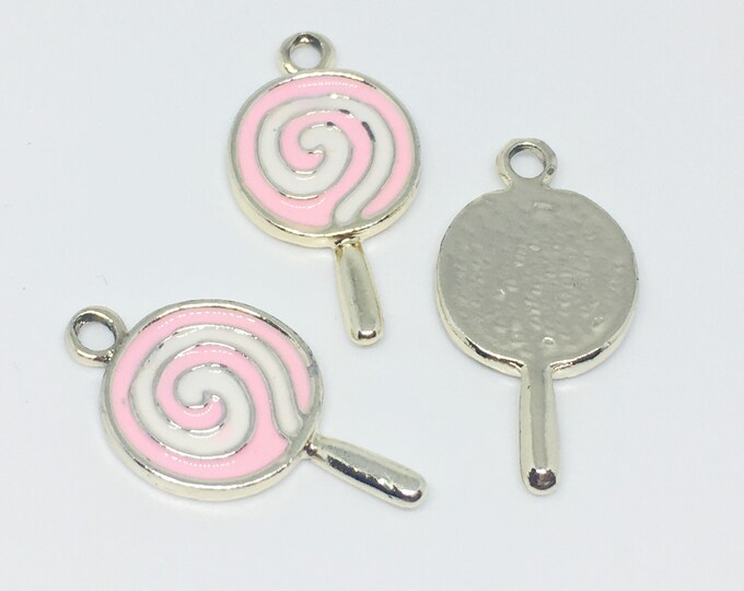 4pc 27x14mm round metal with enamel lollipop pendants-R218