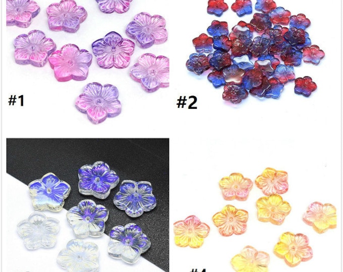 6pc 13mm rainbow glass flower shape beads-pls pick a color