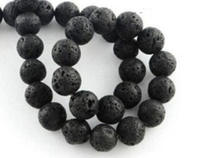 1 Strand of 15-Inch Natural Lava Gemstone Round Beads (1mm) in Elegant Black