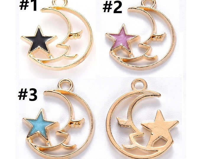 6pc 19X17mm metal with enamel moon with star pendants R382-pls pick a color