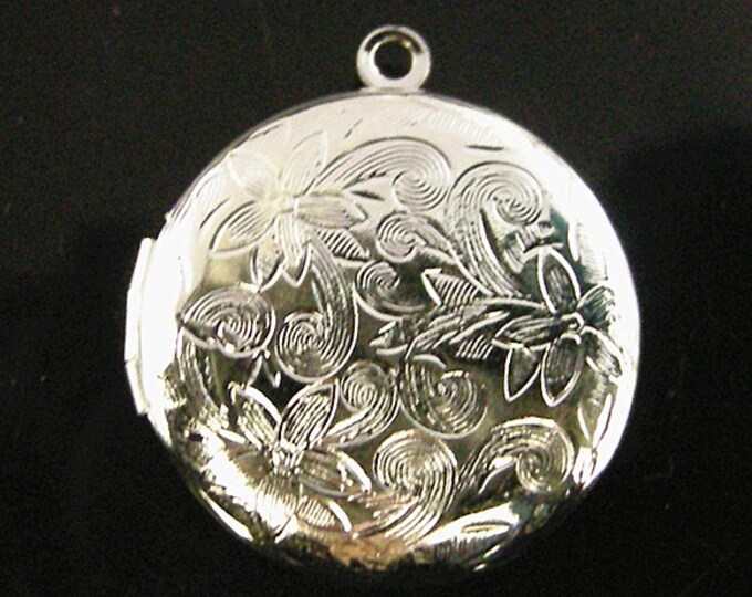 1pc platinum look 28mm brass made round flower photo locket pendant-3886