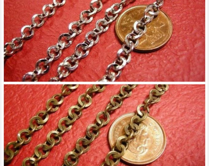 5 feet 5mm antique  finish round flat link chain-pls pick a color available in bronze and antique silver