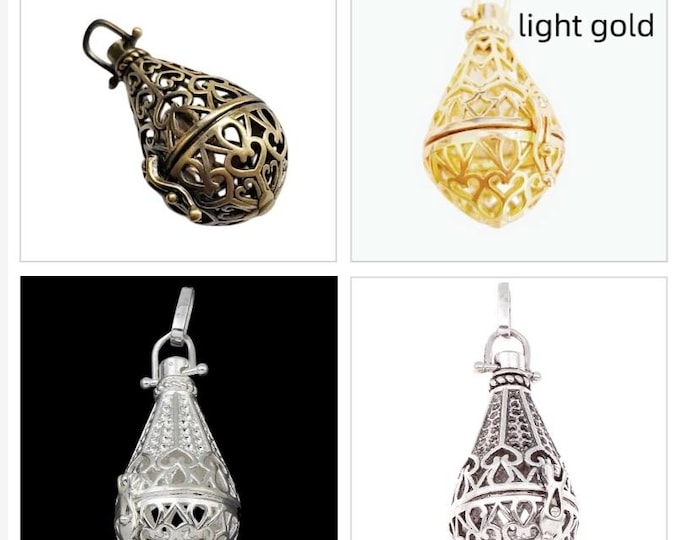1pc 42x22mm  drop shape metal prayer box bead cage pendant with rhinestones -pls pick a color