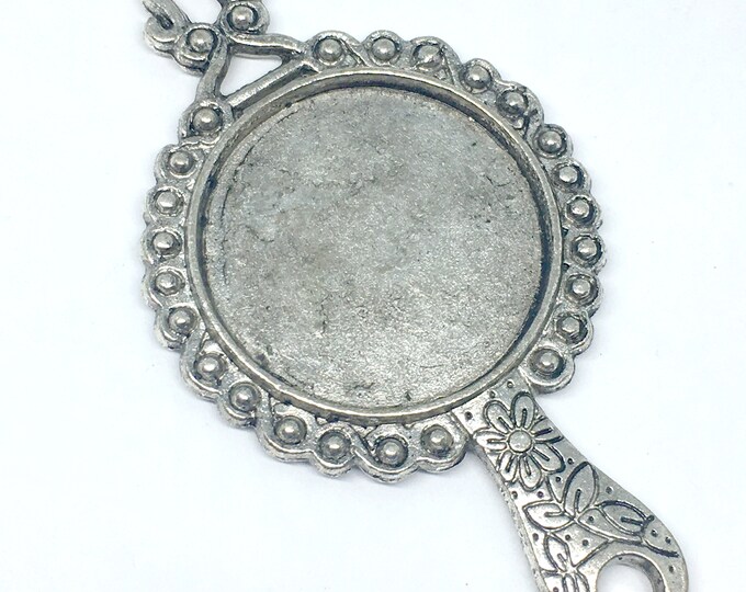 6pc 69x37mm antique silver metal mirror style fitting pendants-4903