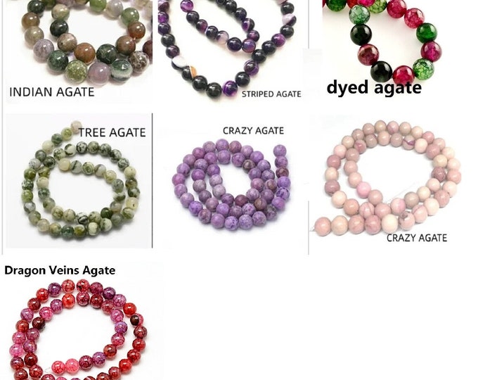 14 Inch Strand Of Natural Agate Beads 8mm (45-48 Beads)-Pls pick a style