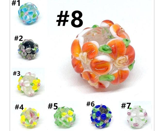 2pc 15mm handmade bumpy flower round lampwork glass beads -pls pick a color