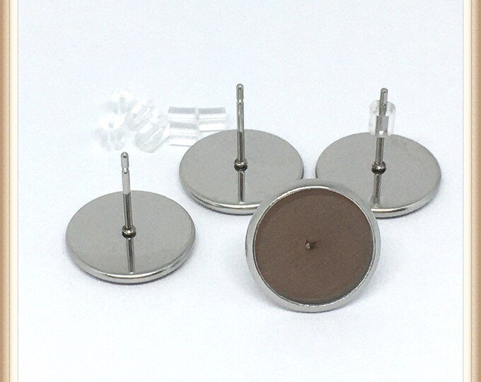 10pc(5 pairs) Stainless Steel Stud Earring Settings with stoppers-fgb63