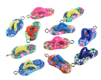 6pc 31x12mm Polymer Clay Pendants Slippers, Mix color-R842