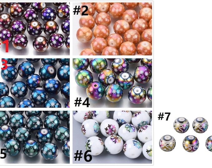 10pc 10mm  Round Electroplate  Glass Beads  with Pattern-Pls pick a color