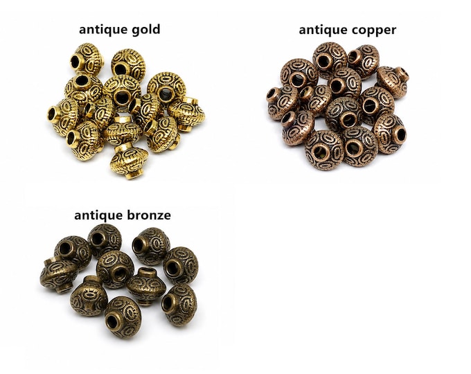30pc 6.5x5.5mm antique finish flat round metal beads--pls pick a color