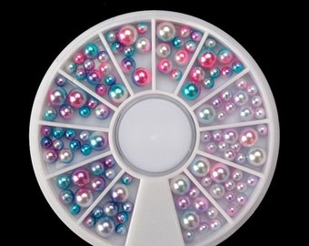 1 box Resin Imitation Pearl Nail Art Decorations, Round, Mixed Color, 3~5mm; about 100pcs-LL1409