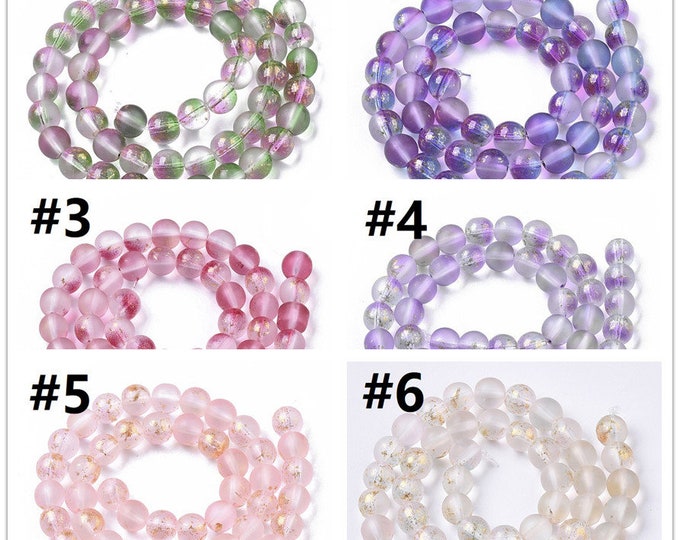 1 strand about 48-50pcs Frosted Spray Painted Glass Beads Strand 8mm-pls pick your color