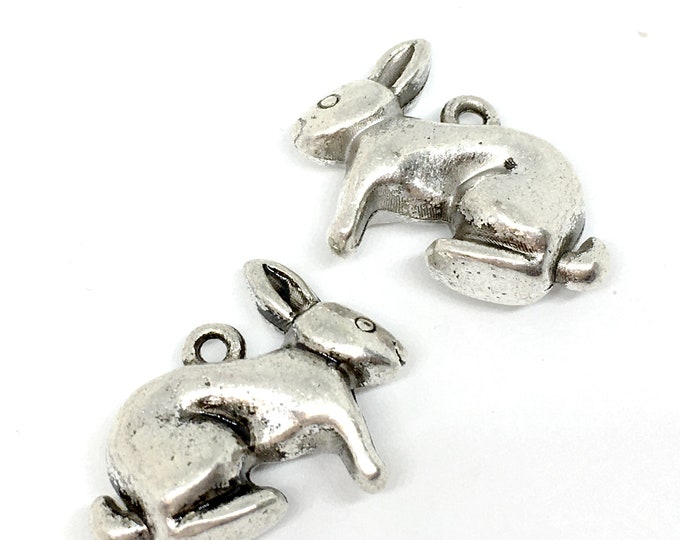 4pc 25x19mm antique silver finish metal bunny pendants-7308H