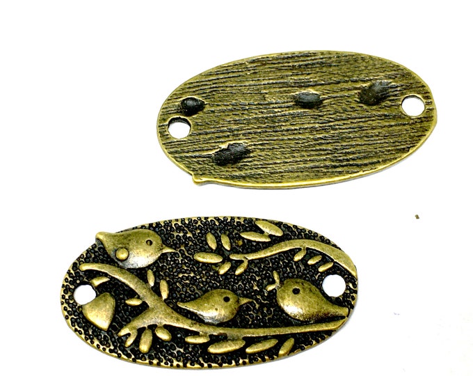 4pc 37x20mm antique bronze finish oval metal bird  pattern links-4851