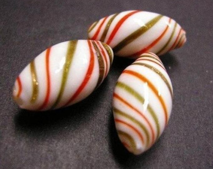 6pc spindle blown glass fancy beads 25x15mm