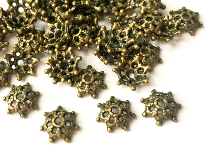 50pc 9mm antique bronze metal fancy bead cap-6769
