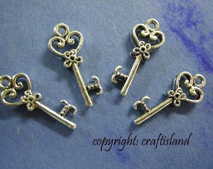 12pc antique silver finish key pendants-1703