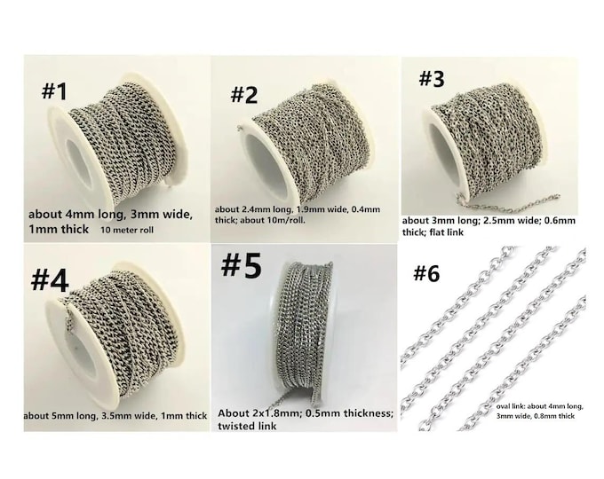 Wholesale 10 meters roll  stainless steel  link chain-pls pick a style