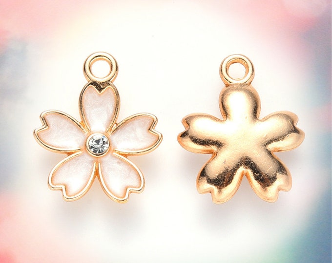 6pc 17X14mm metal with enamel and rhinestone flower shape pendants-LV89S
