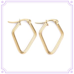 2 paar roestvrijstalen hoekoorbellen, ruitvorm (Kies een maat)