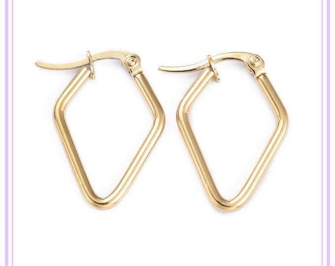 2 pairs Stainless Steel Angular Hoop Earrings, Rhombus shape -Please pick a size