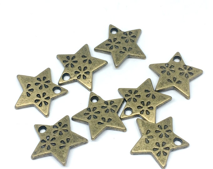 8pc 14mm antique bronze finish metal star charms-4977
