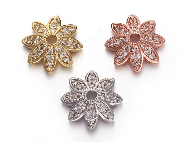 4PC 12mm brass made rhinestone bead caps-pls pick a color