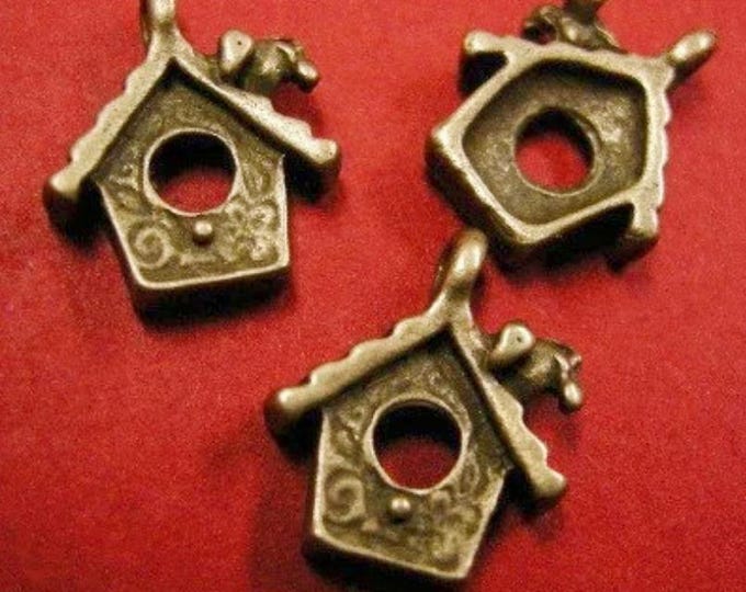 6pc antique bronze finish metal bird house pendant-4229