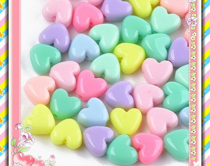 50pcs 10x9mm mix color heart shape acrylic beads-TDB78