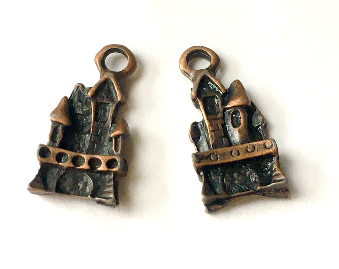 6pc 21x10mm antique copper finish metal castle pendants-4380