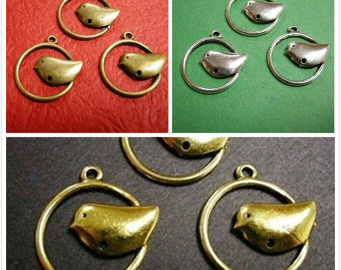 4pc 22x20mm  antique finish metal round bird pendant-pls pick a color