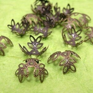 30 pieces filigree leaf bead caps-pls pick a color antique bronze 328