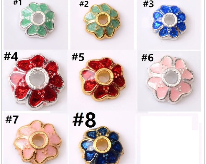 10pc 6mm gold/silver tone with enamel round shape bead caps -pls pick a color