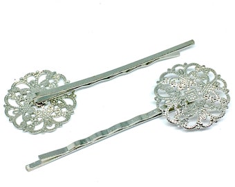 4pc platinum look hair clips with filigree setting-5041