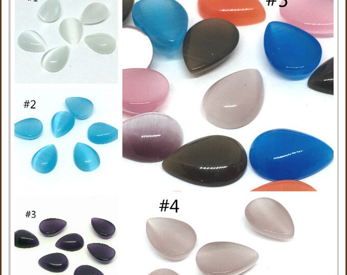 12pc 14x10mm teardrop shape cat eye glass cabochons-pls pick a color