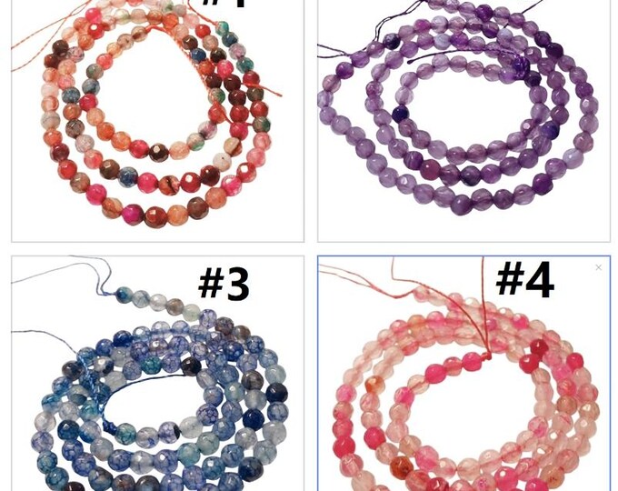 1 Full Strand 4mm faceted round agate beads 14" long-pls select