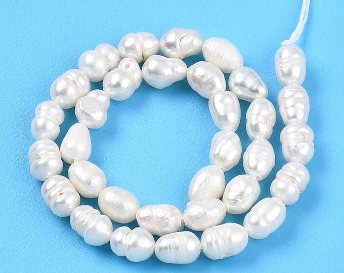 1 Strand Natural Cultured Freshwater Pearl Beads Strands, Rice Shape, 6.89"-pls pick a size