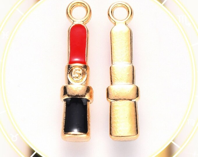 Sale- 10PC 19x4x3mm metal with enamel lipstick charms-R341